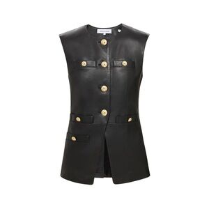 Veronica Beard Tamara Black Leather Vest with Gold Buttons